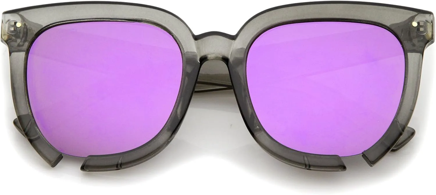 

Солнцезащитные очки zeroUV с увеличенным вырезом, квадратными цветными зеркальными плоскими линзами в роговой оправе, диаметр линз 54 мм, Smoke / Purple Mirror