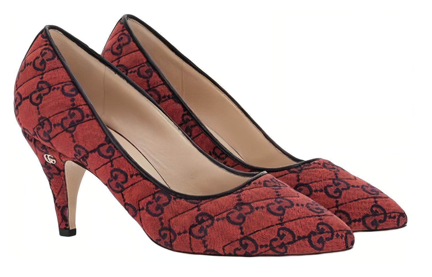 Туфли женские Gucci на высоком каблуке, ярко-красный / голубой — фото 3