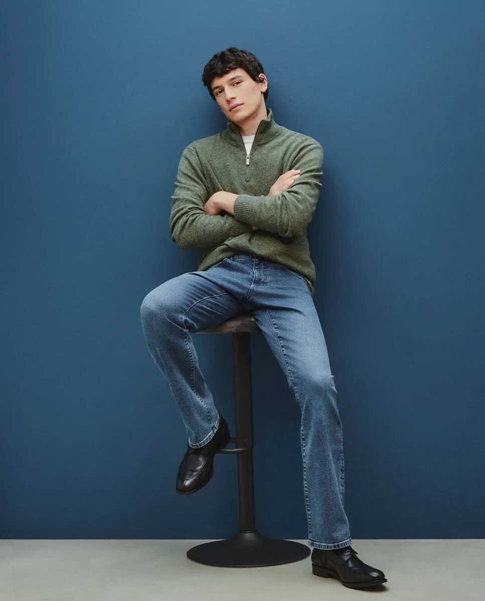 

Однотонный мужской свитер на полумолнии Dustin, зеленый