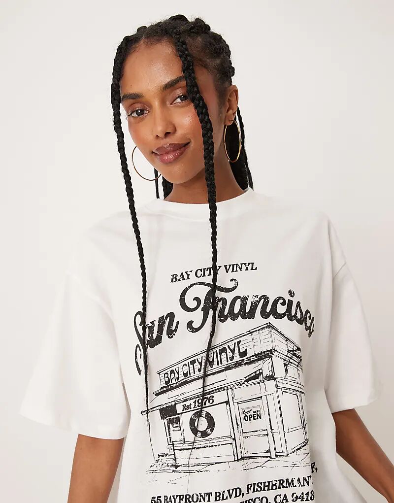 

Футболка свободного кроя ASOS DESIGN с принтом Сан-Франциско цвета кокосового молока