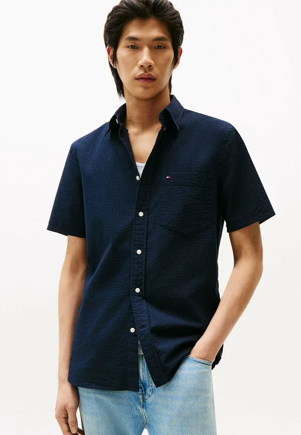 Рубашка с коротким рукавом из жатой ткани стандартного кроя Tommy Hilfiger, Navy Blue