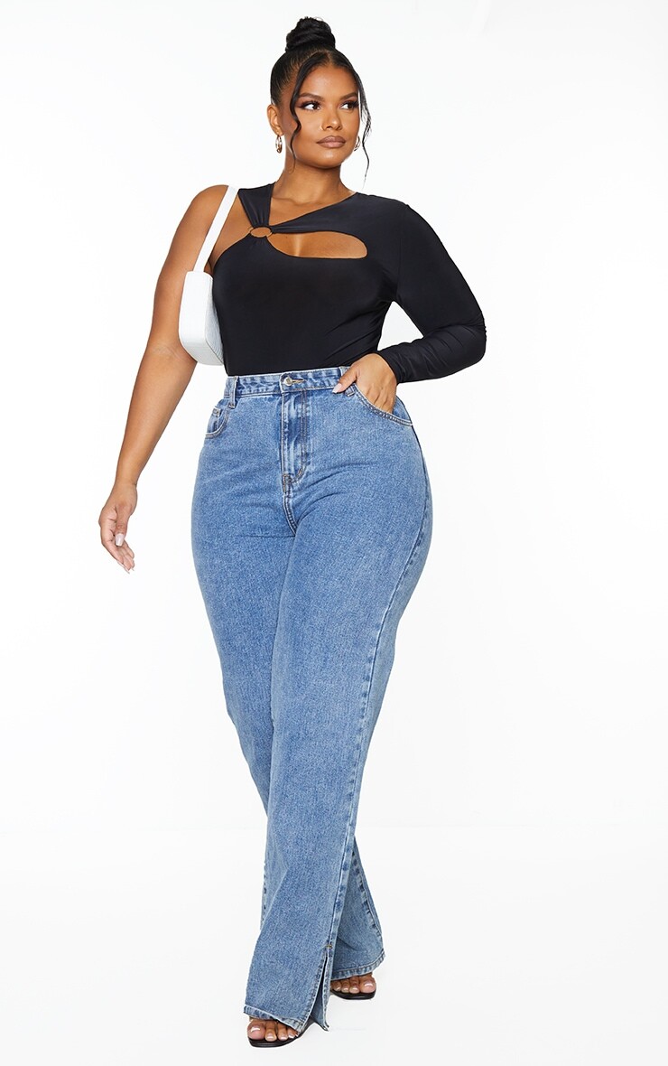 

PrettyLittleThing Черное боди с длинными рукавами и вырезами в форме кольца Plus