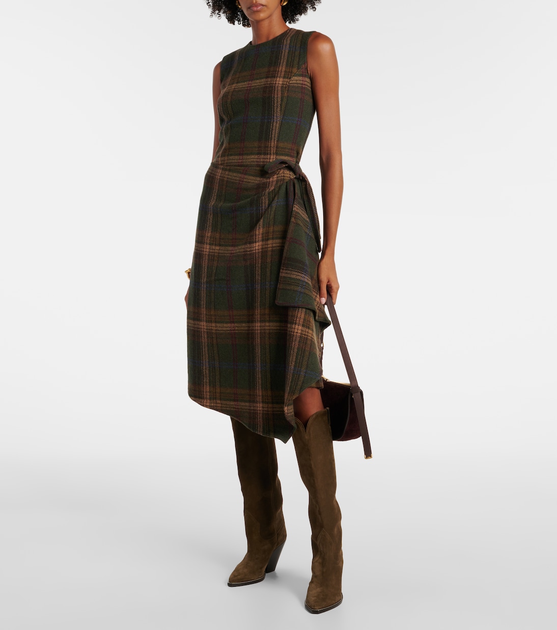 Пледовое платье миди из смесовой шерсти Polo Ralph Lauren, Green Multi Plaid — фото 2