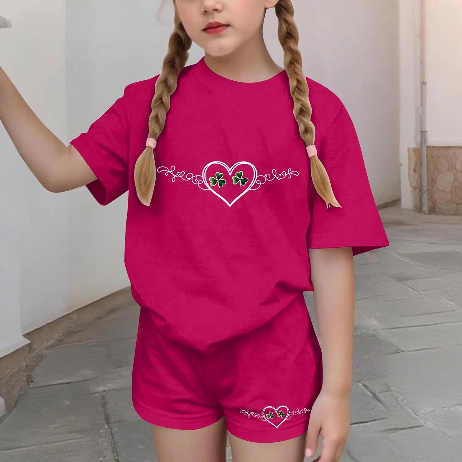 Детский спортивный костюм с принтом Shamrock, Zzalalana, Hot Pink — фото 2