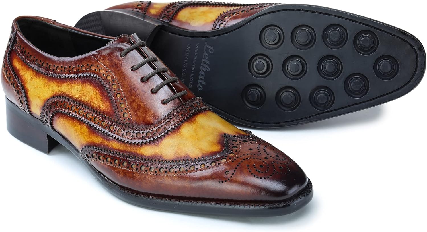 Мужские туфли оксфорды Lethato Wingtip Brogue ручной работы из натуральной кожи с шнуровкой, коричневый — фото 2