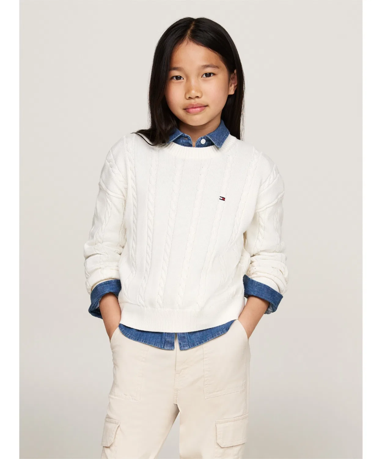 Свитер кабельной вязки Tommy Hilfiger белый