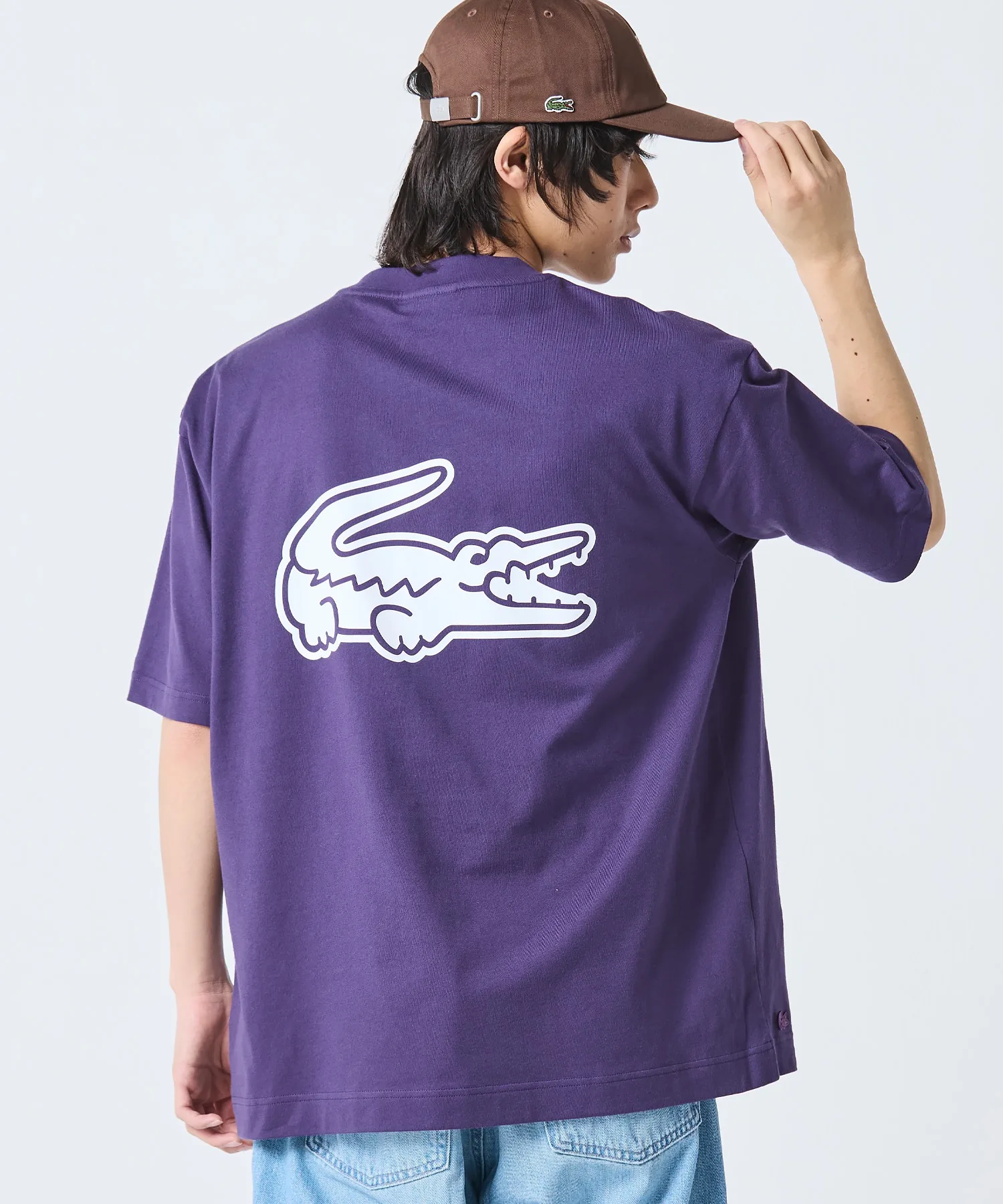 Унисекс футболка оверсайз с принтом LACOSTE фиолетовая