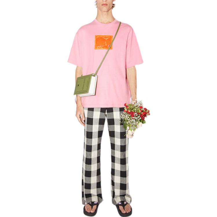 Футболка с логотипом на груди Acne Studios, цвет жевательной резинки — фото 3