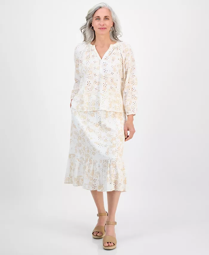 

Юбка с ярусами и ажурной отделкой Petite Morning Glories Style & Co, белый