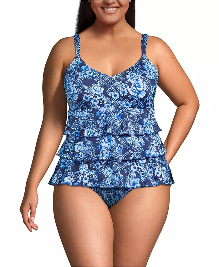 

Женский купальник-фокинки с рюшами One Piece Swimsuit Lands' End, синий