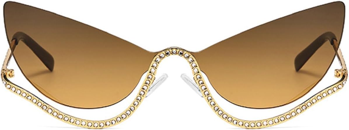 

Солнцезащитные очки Melrose со стразами для женщин, блестящая бриллиантовая оправа, винтажные безободковые очки «кошачий глаз», женские очки для вечеринок, артикул 40158, Brown