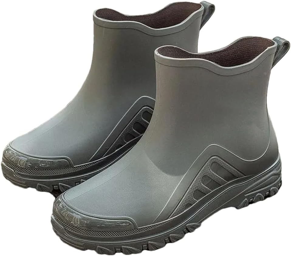 

Мужские водонепроницаемые нескользящие обувь Wjnvfioo для улицы, модная износостойкая обувь, зимние короткие теплые хлопковые дождевые ботинки, серый