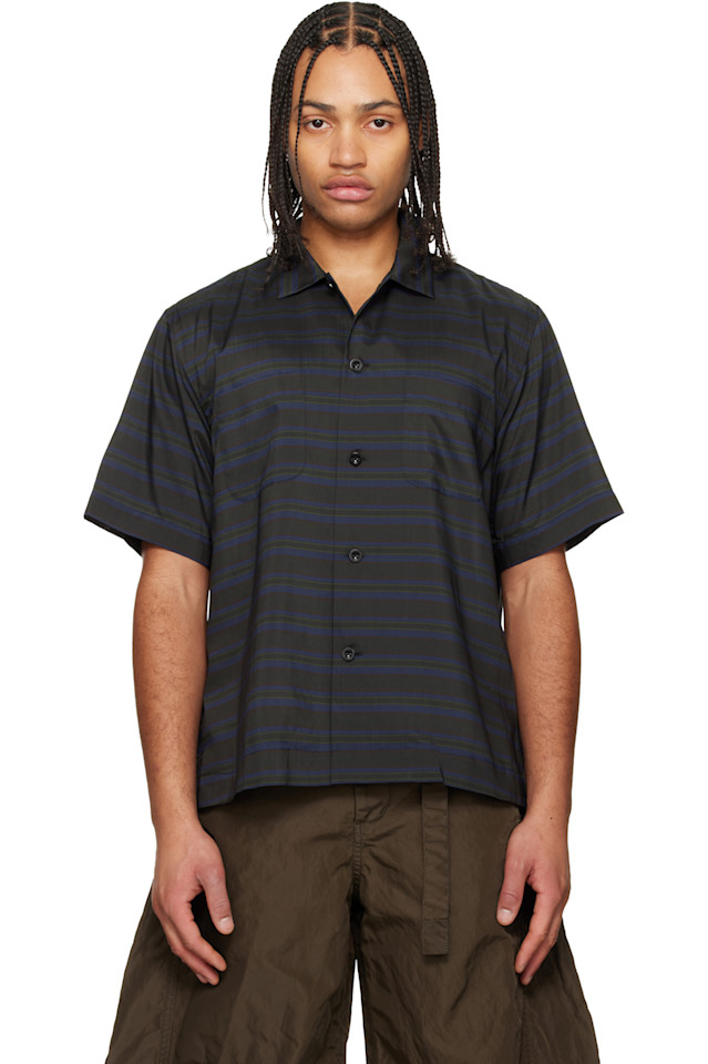 

Рубашка в синюю горизонтальную полоску Sacai, черный/темно-синий