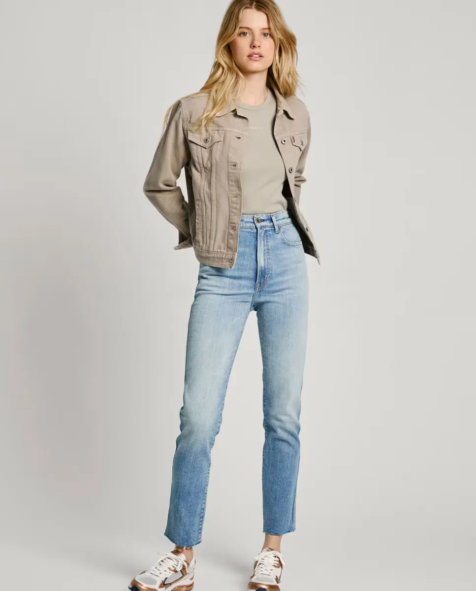 

Женские узкие прямые джинсы с высокой посадкой и эффектом потертости Pepe Jeans, светло-голубой