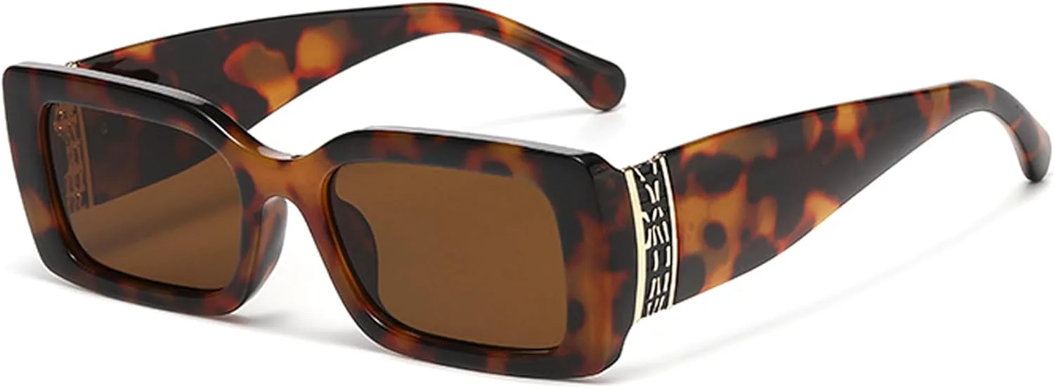 

bullabulling Модные прямоугольные солнцезащитные очки для женщин и мужчин, винтажные квадратные очки 90-х годов, солнцезащитные очки в толстой оправе, Leopard Tea