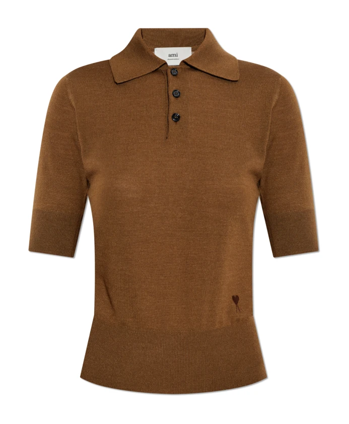

Поло с логотипом Ami Paris, коричневый