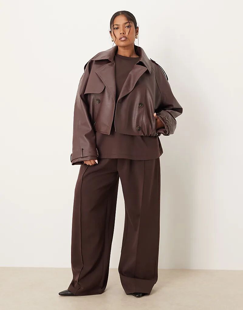 

Широкие брюки интерлок ASOS DESIGN Curve шоколадного цвета