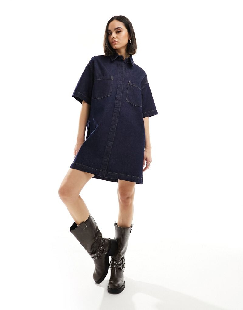 

Джинсовое платье-рубашка с короткими рукавами ASOS DESIGN