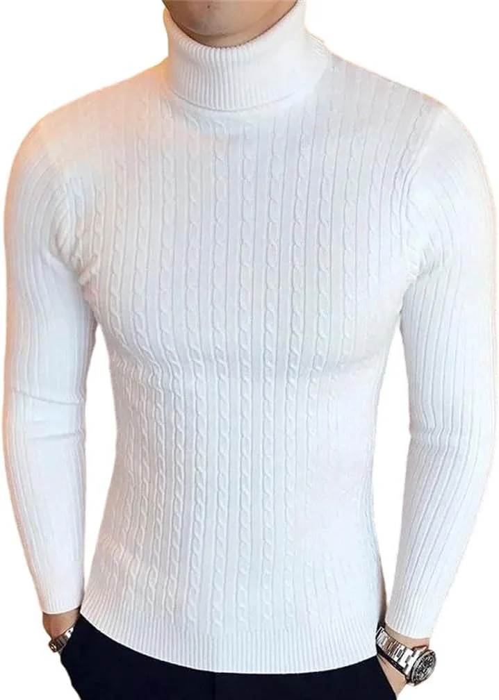 

Мужской зимний водолазный свитер теплый однотонный вязаный пуловер slim fit с длинным рукавом