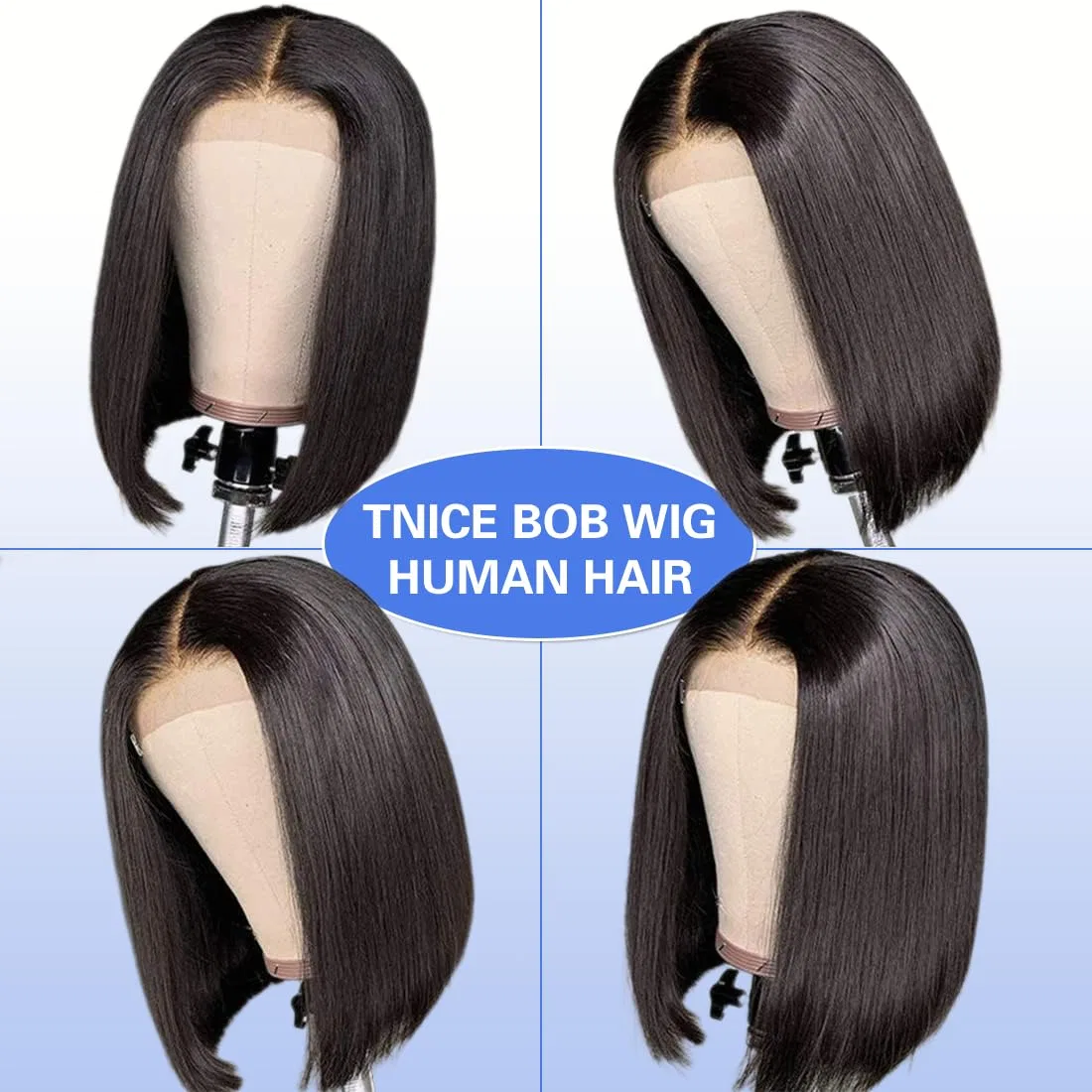 Бразильский парик-каре из натуральных волос 4x4 Lace Front Tnice, #1B — фото 3