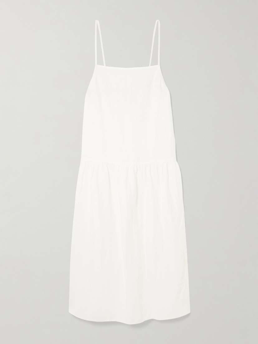 

Платье миди из льна со сборками Deiji Studios, белый