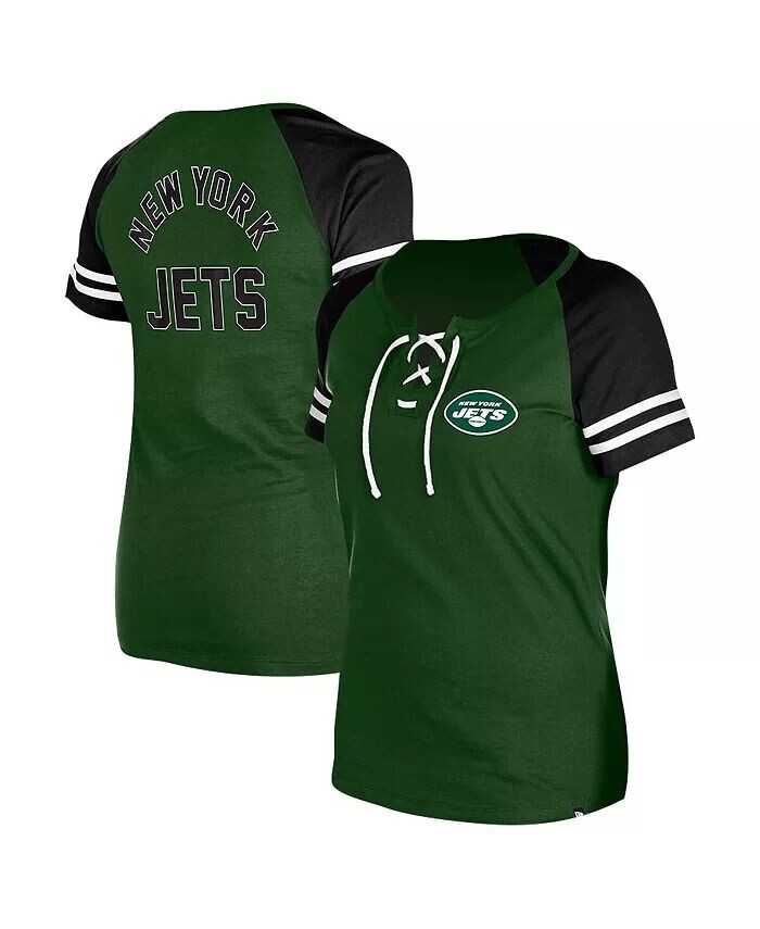 

Женская зеленая футболка New York Jets Lace-Up Raglan New Era