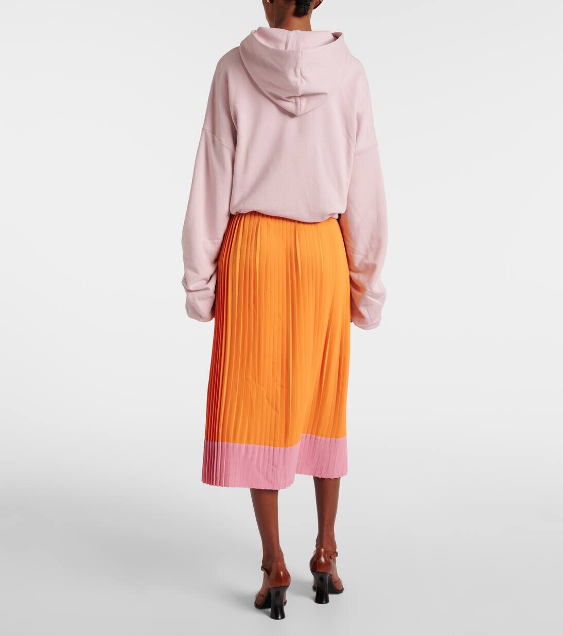 Юбка миди в складку с цветными блоками Dries Van Noten, оранжевый — фото 3