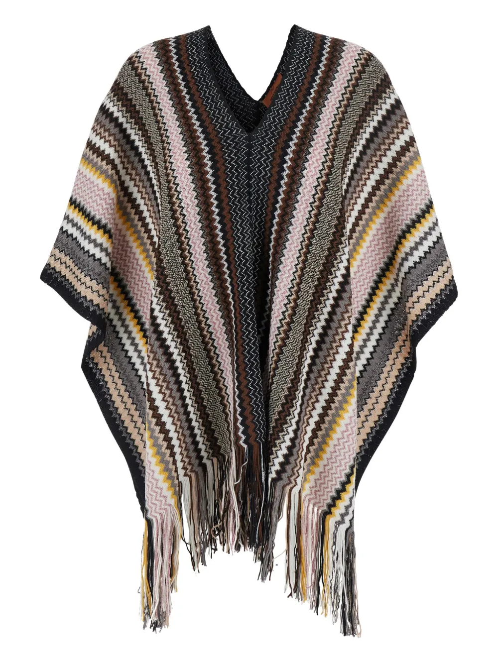 

Пончо с зигзагообразной вязкой и бахромой Missoni, серый