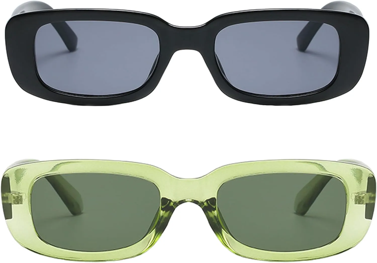 

Солнцезащитные очки в стиле ретро прямоугольной формы для женщин и мужчин, маленькая квадратная оправа, комплект из 2 штук Teumire, Black/Black + Green/G15