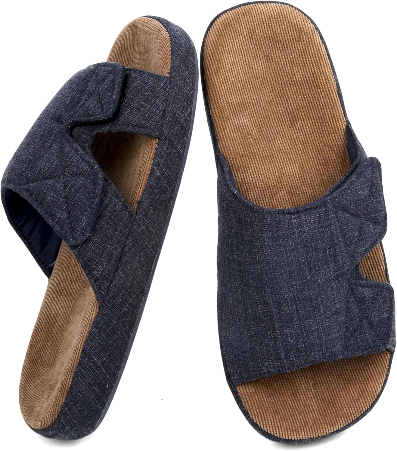 

Мужские домашние тапочки CORIFEI, открытый носок, Регулируемые, Низкая поддержка свода стопы, Резиновая подошва, Для дома и улицы, Navy Pro