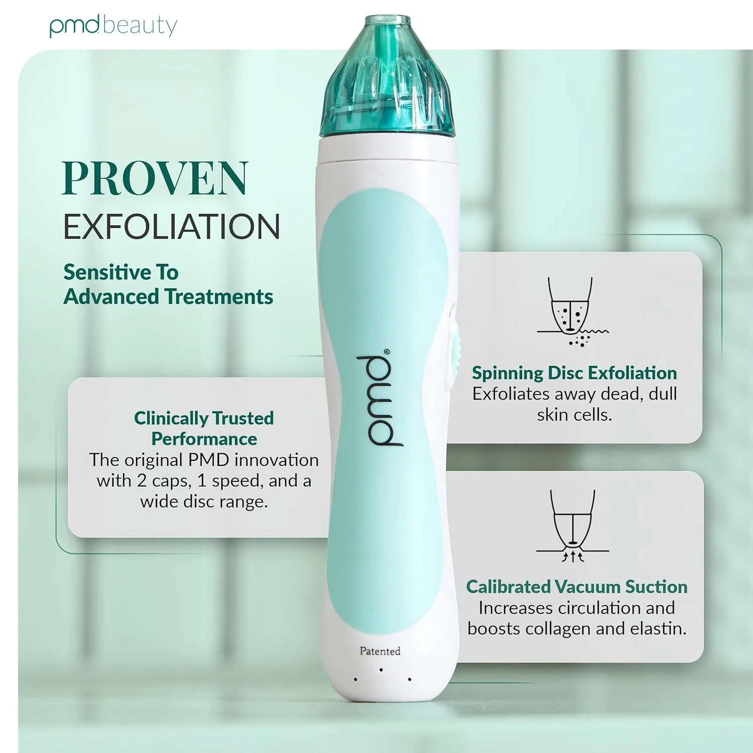 PMD Beauty Personal Microderm Classic - Набор для домашнего использования, инструмент для отшелушивания кожи лица, микродермабразия для ухода за кожей лица и тела. Pmd Personal Microderm, Teal — фото 2