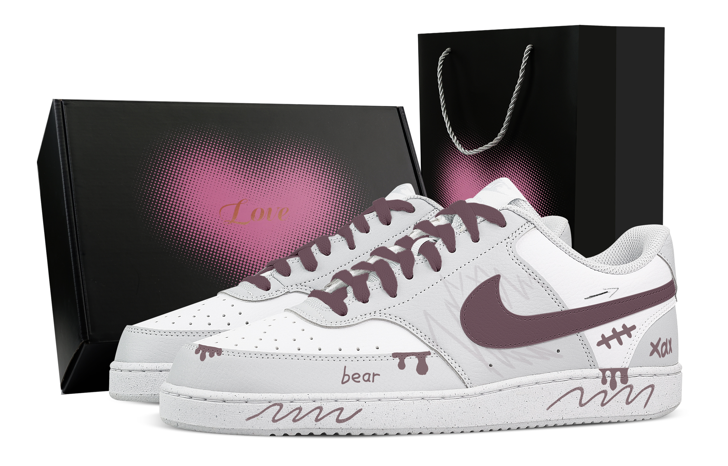 

Nike Кроссовки Court Vision Little Bear Love Box для скейтбординга, износостойкие, розовые, мужские