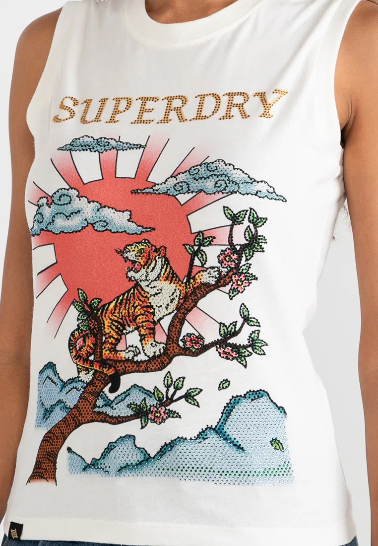 Облегающая майка с татуировкой и стразами Superdry, белый — фото 3