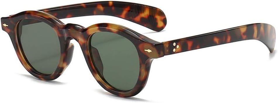 

Маленькие круглые солнцезащитные очки для женщин в стиле ретро с прозрачными линзами и защитой от УФ-излучения UV400, мужские солнцезащитные очки в стиле панк с заклепками HYYZZC, Leopard Green