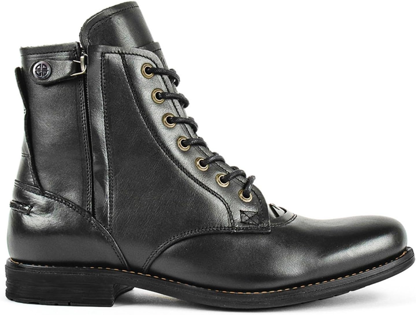 

Мужские модные кожаные ботинки с боковой молнией, толстой подошвой, противоскользящие, с круглым носком, на шнуровке, мотоциклетные, удобные, дышащие, повседневные Generic, черный