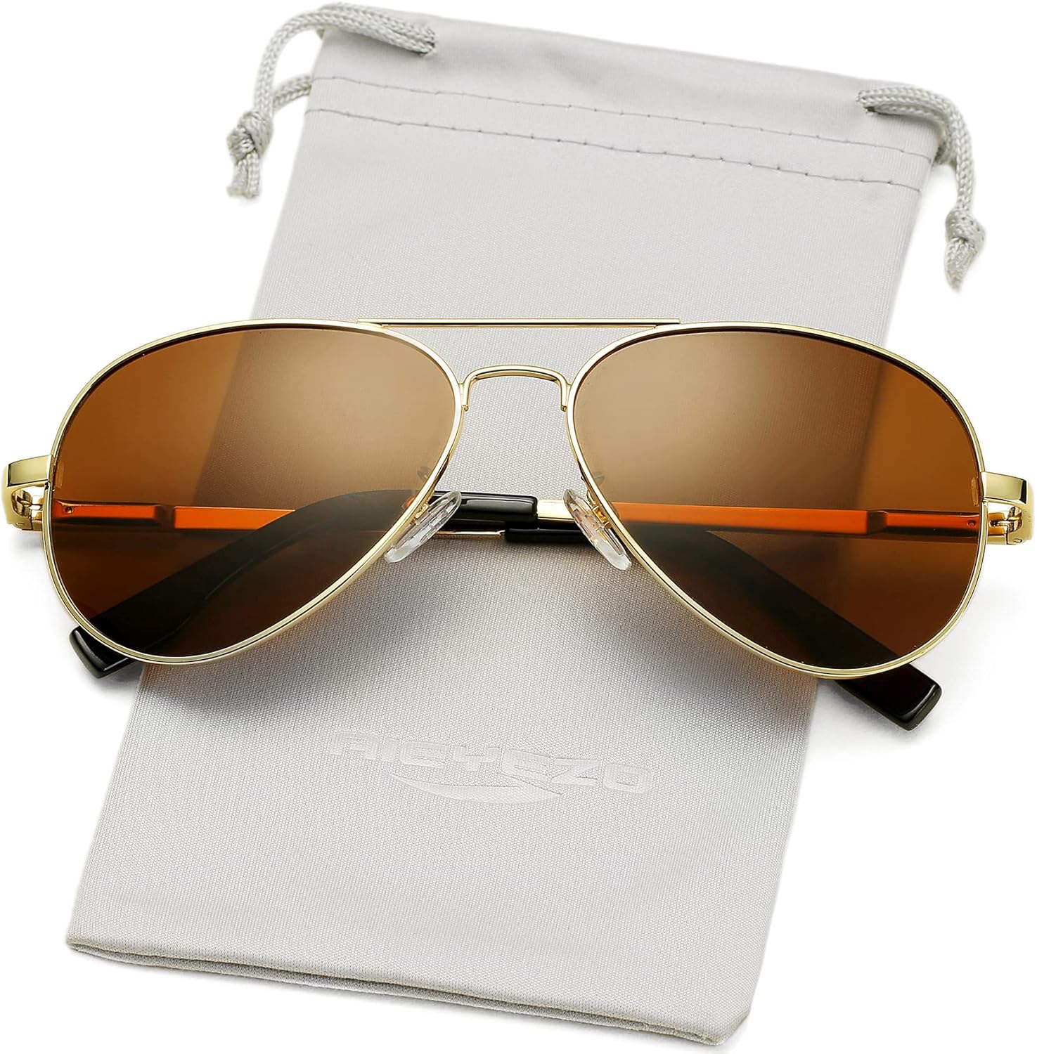 

Классические поляризованные солнцезащитные очки-авиаторы AIEYEZO для мужчин и женщин, с пружинным шарниром и металлической оправой, защита от УФ-излучения UV400, Gold/Brown