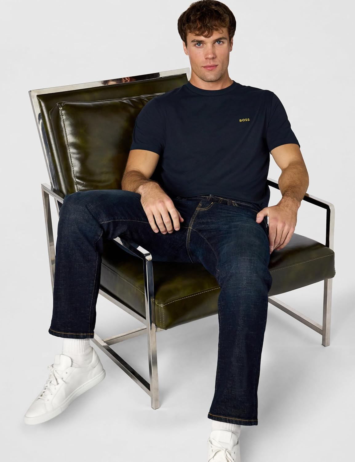 Футболка BOSS Men's Contrast Logo из хлопка и эластичного хлопка, Dark Night Blue — фото 2