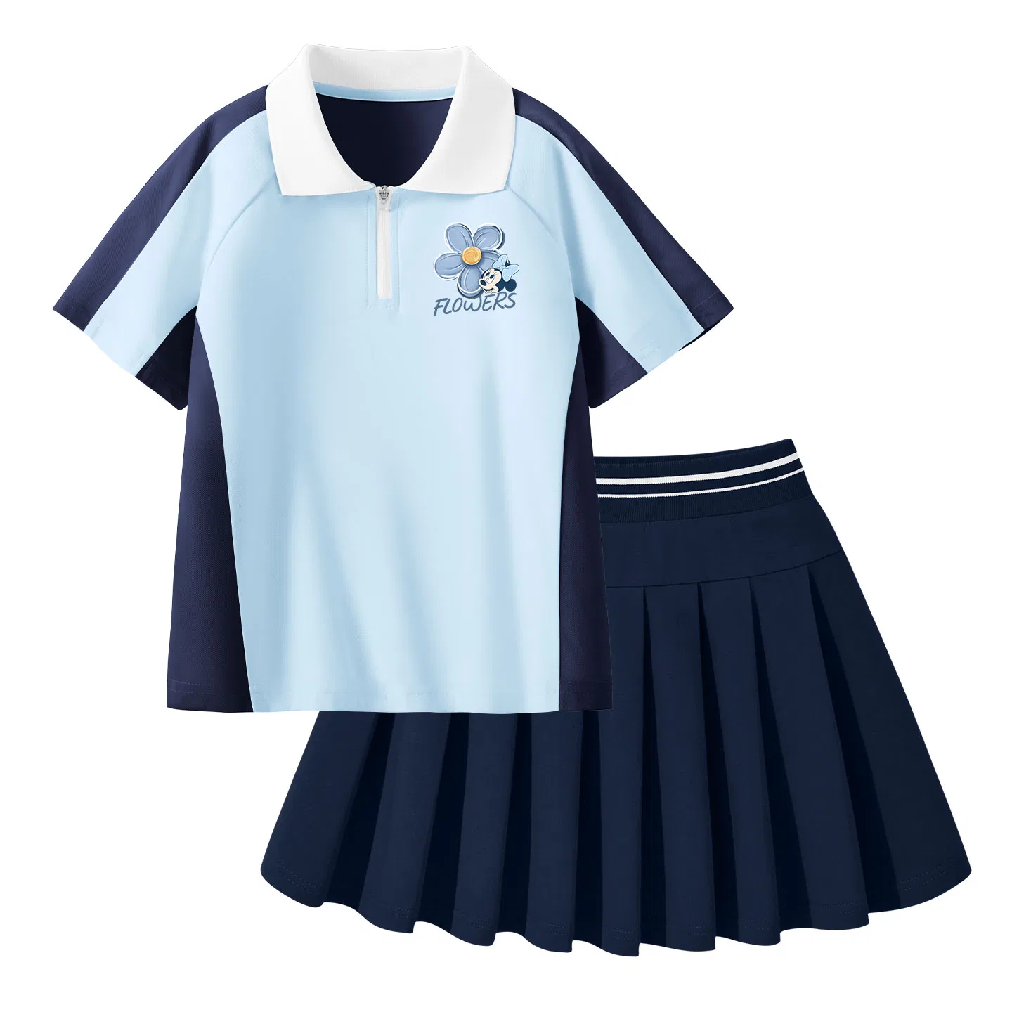 Детский комплект из двух предметов: поло с воротником и шорты Disney, Di Hua Ji K Deep Sea Blue+Solid Color Deep Sea Blue