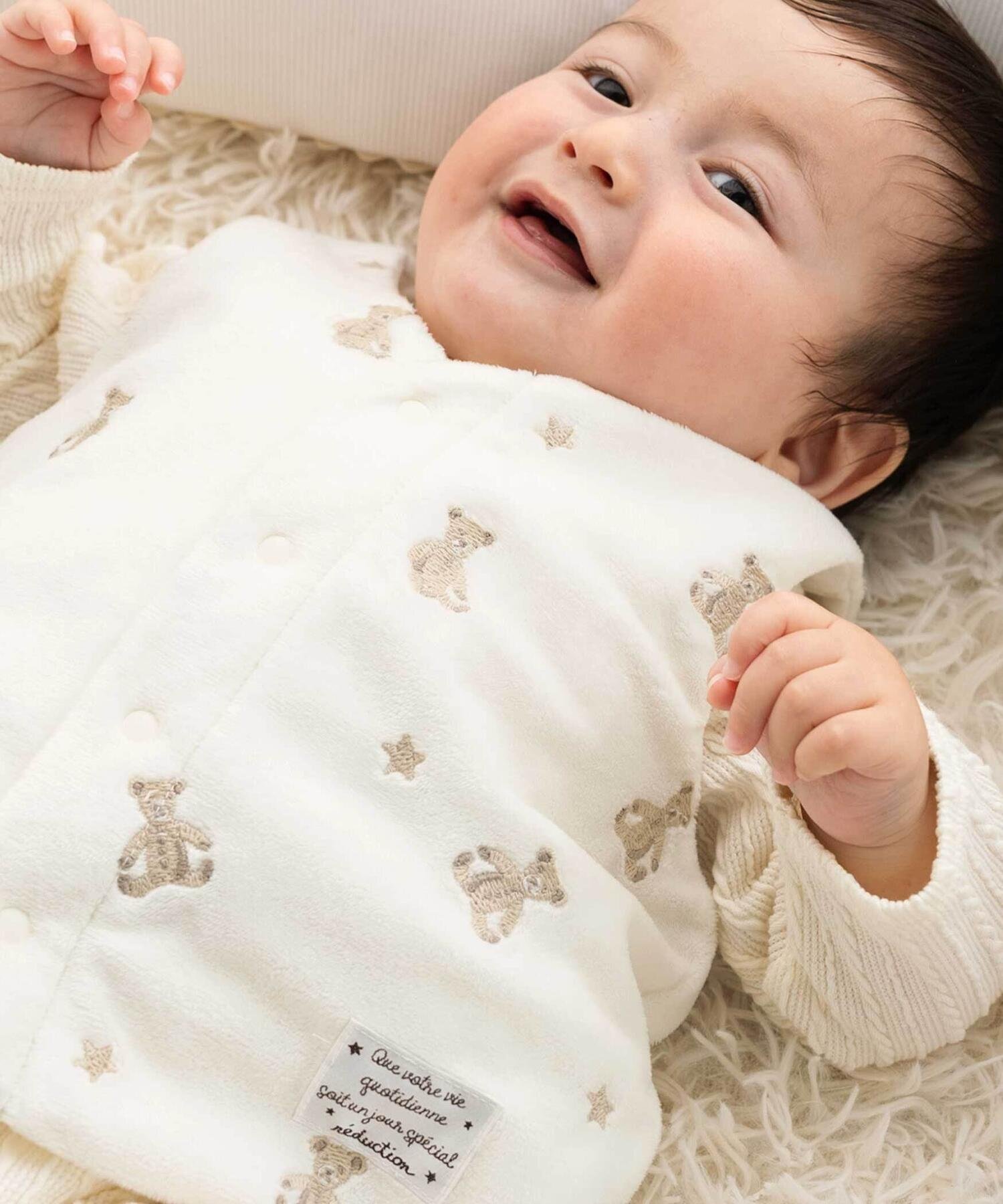Жилет из микрофлиса с вышитым медведем (60-90 см) в тон. Fillot De Bebe Reduction, Off-white — фото 3