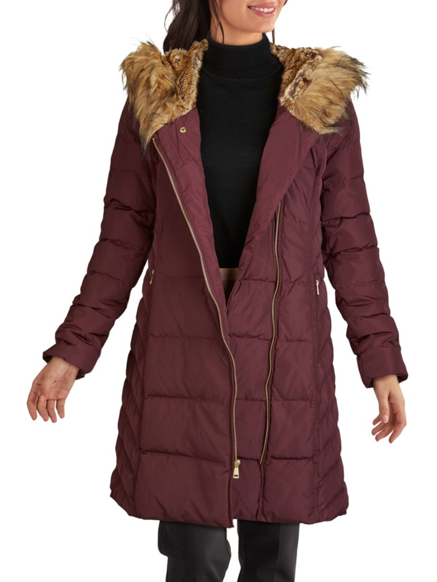 

Стеганая куртка с капюшоном и отделкой из искусственного меха Cole Haan, цвет Merlot