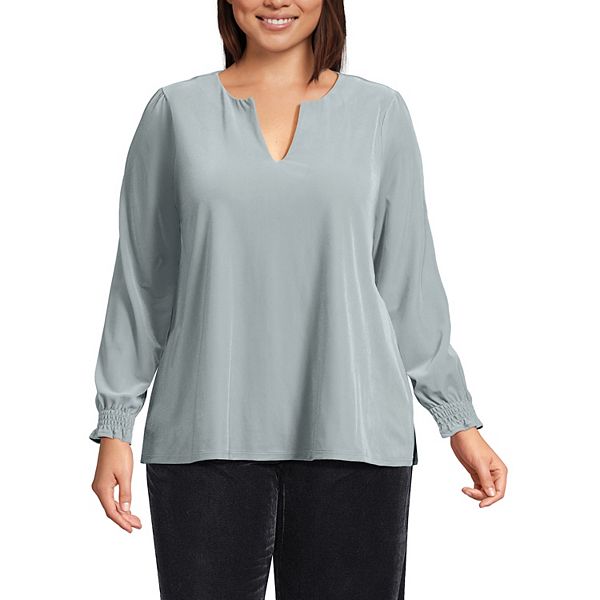 

Блузка с длинным рукавом из бархата Plus size Lands' End, Silver Frost