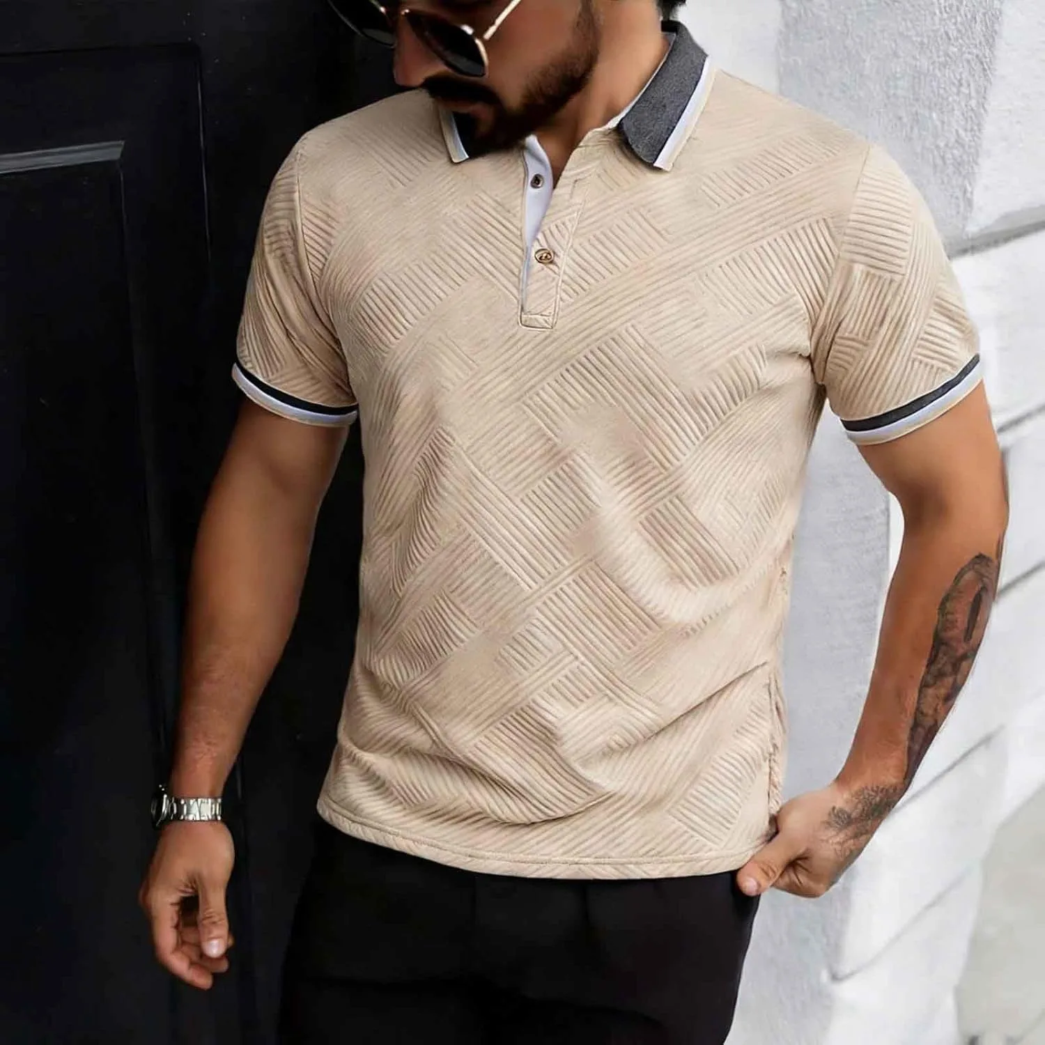 Мужская футболка-поло Casual Button Down с коротким рукавом, летняя, легкая и дышащая — фото 2