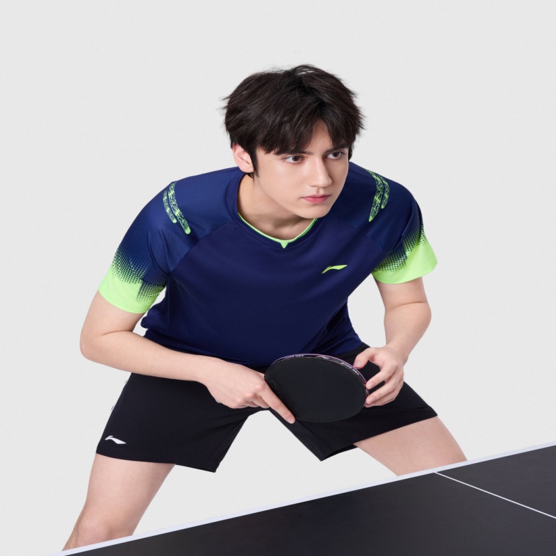 Коллекция для настольного тенниса Li-Ning, одежда унисекс, sea cave синий/fluorescent желтый зеленый — фото 3
