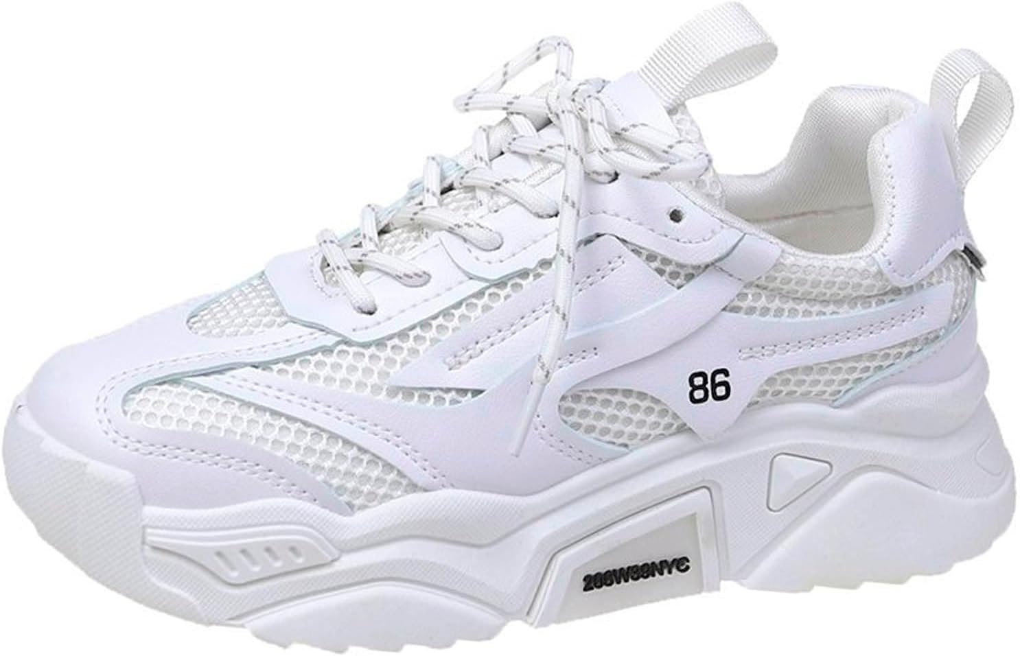 

Летящие вязаные кроссовки для женщин Осень и зима Модные с круглым носком Шнуровка Повседневная обувь с толстой подошвой Мужские водные туфли Generic, белый