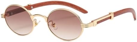 

Ретро-стиль, металлические солнцезащитные очки для женщин, круглые, мужские, золотистые, в маленькой оправе, овальные, с защитой от УФ-излучения UV400 MTZJH, Gold With Brown