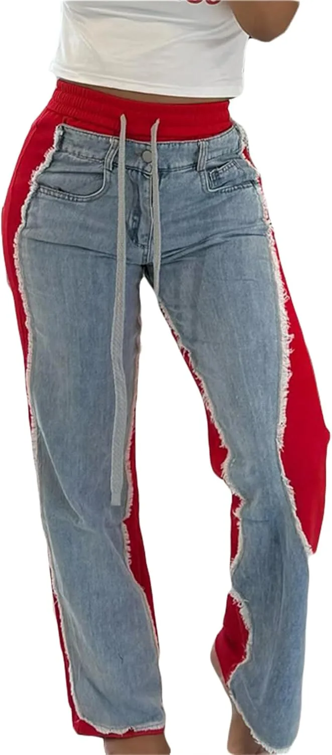 

Осенние женские джинсы с высокой талией, прямые, в стиле пэчворк Inroserm