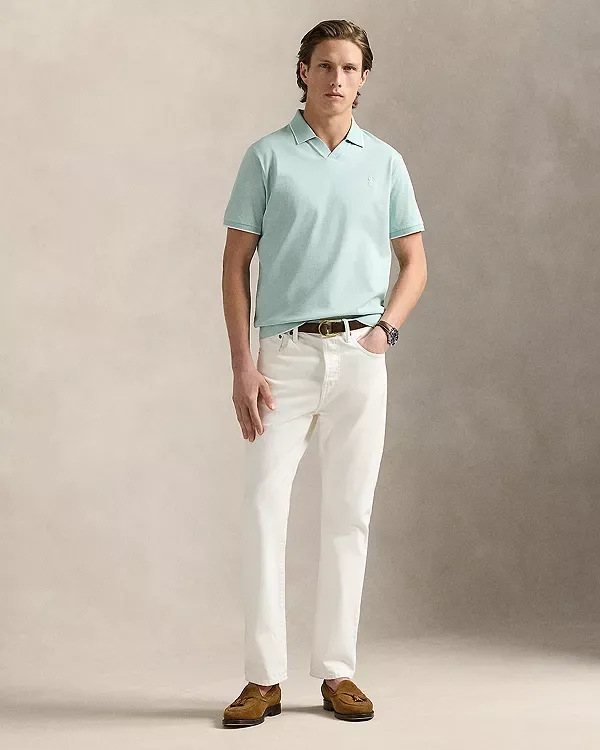 Рубашка-Поло с коротким рукавом из жаккардовой сетки в тон ткани. Polo Ralph Lauren, Celadon/White — фото 2