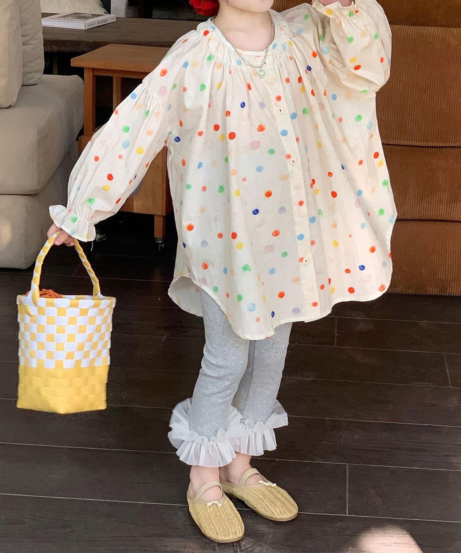 Блузка в точечный узор нежного цвета со сборками Aimoha Kids, off white — фото 3