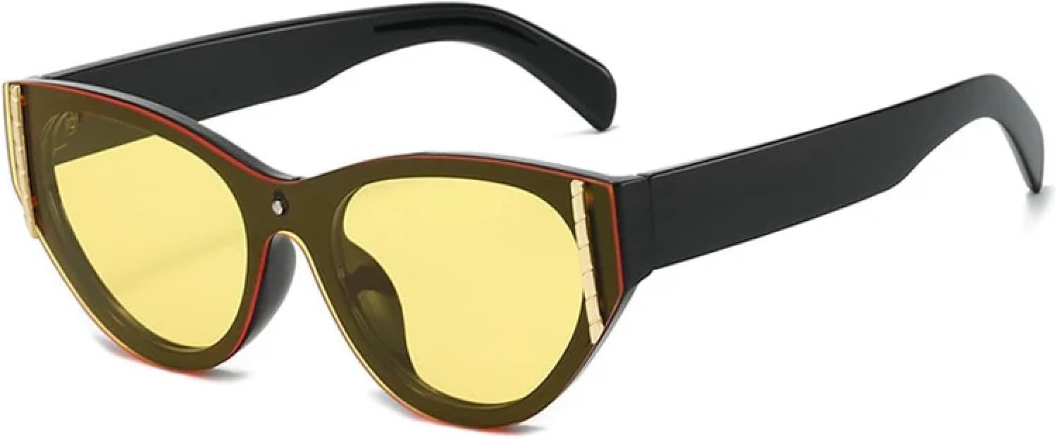 

Модные винтажные роскошные солнцезащитные очки «кошачий глаз» большого размера для женщин и мужчин, в стиле панк, классические очки с защитой от УФ-излучения UV400 TKKTLLT, Black-yellow