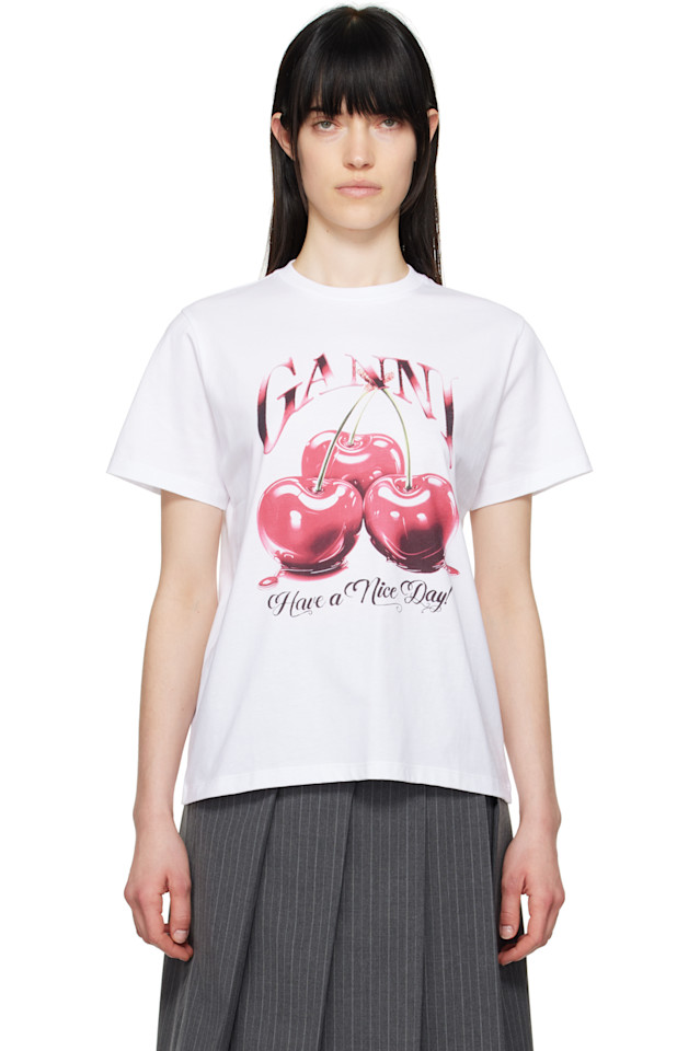 

Базовый джерси расслабленный футболка Cherry Ganni, белый